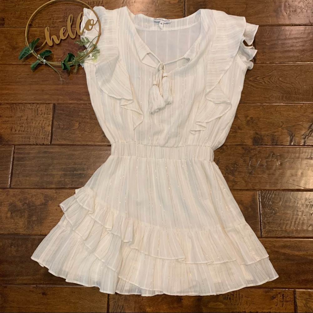 Karina Grimaldi Daisey Metallic Dress White Gold Size XS